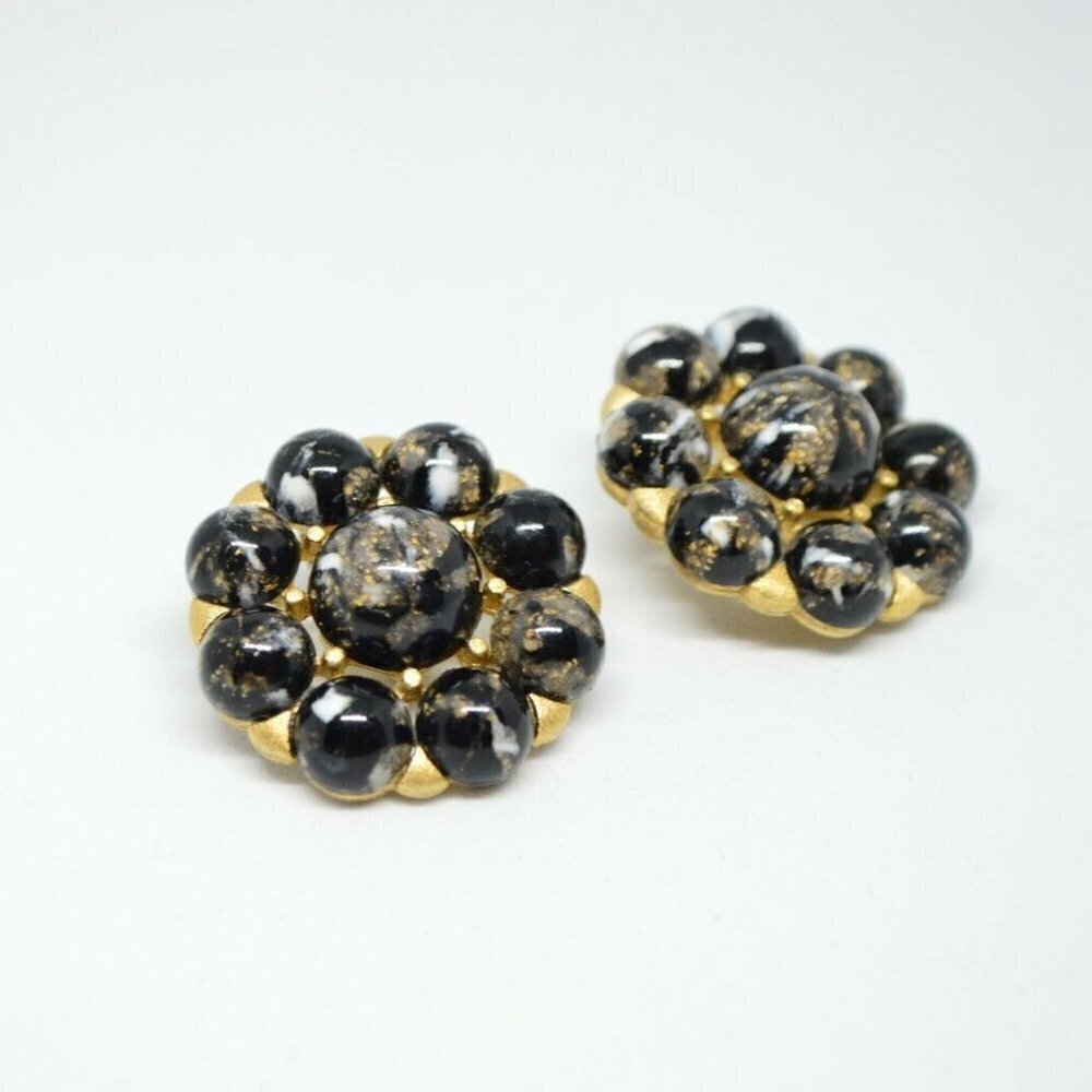 CROWN TRIFARI Black Art Glass Bead Earrings
